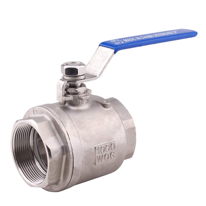 DERNORD Full Port Ball Valve Stainless Steel 304 Heavy Duty for Water, Oil, and Gas with Blue Locking Handles (2" NPT) - Image 1